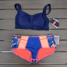 TYR Durafast Women Navy Lily Top  Florina Jada Boy Shorts Bottom Sz M 8 New