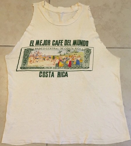 Vtg 80s Costa Rica Dollar Thrashed Faded Cut Off Shirt S Money Bank Art Grunge