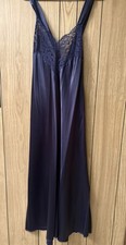Vanity Fair Vintage size L Floral Satin Robe Navy night Gown Set Lace Tie