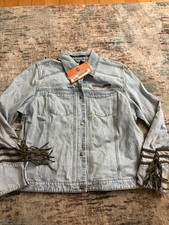 VINTAGE Women&rsquo;s Harley-Davidson Light Wash Denim Jacket Braid Fringe  Size: 1W
