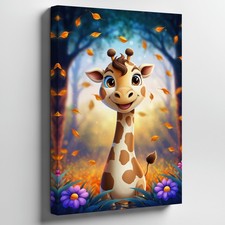 Cheerful Cartoon Giraffe Stands In A Vibrant Wall Art Canvas Print Home Decor