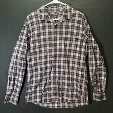 Marc Anthony Button Up Shirt Mens Large Red Plaid  Slim Fit Long Sleeve Grey