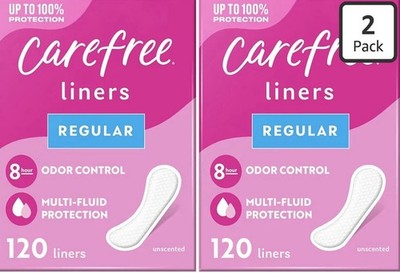 2 Pack of Carefree Panty Liners, Extra Long Liners, Unwrapped, Unscented, 120 Ct
