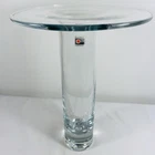 Blenko Don Shepherd 1980s Clear Glass Modernist T Flat Disk Top Vase 12” Vintage
