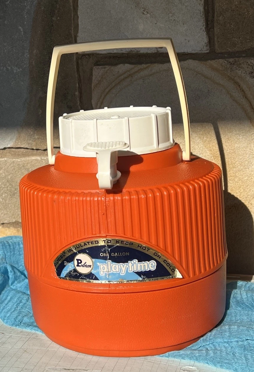 Retro Featherlite Playtime Vacucel One Gallon Drink Thermos Cooler Orange USA