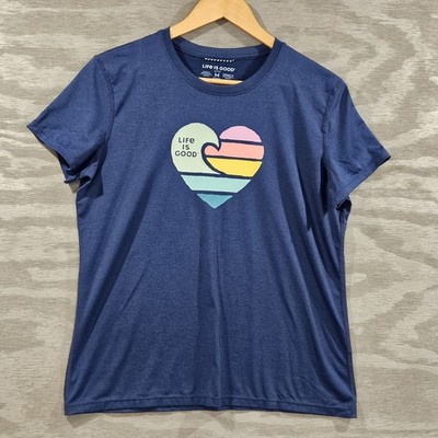 Life Is Good SZ M Active Short Sleeve Clean Wave Heart Graphic Dark Blue Tee