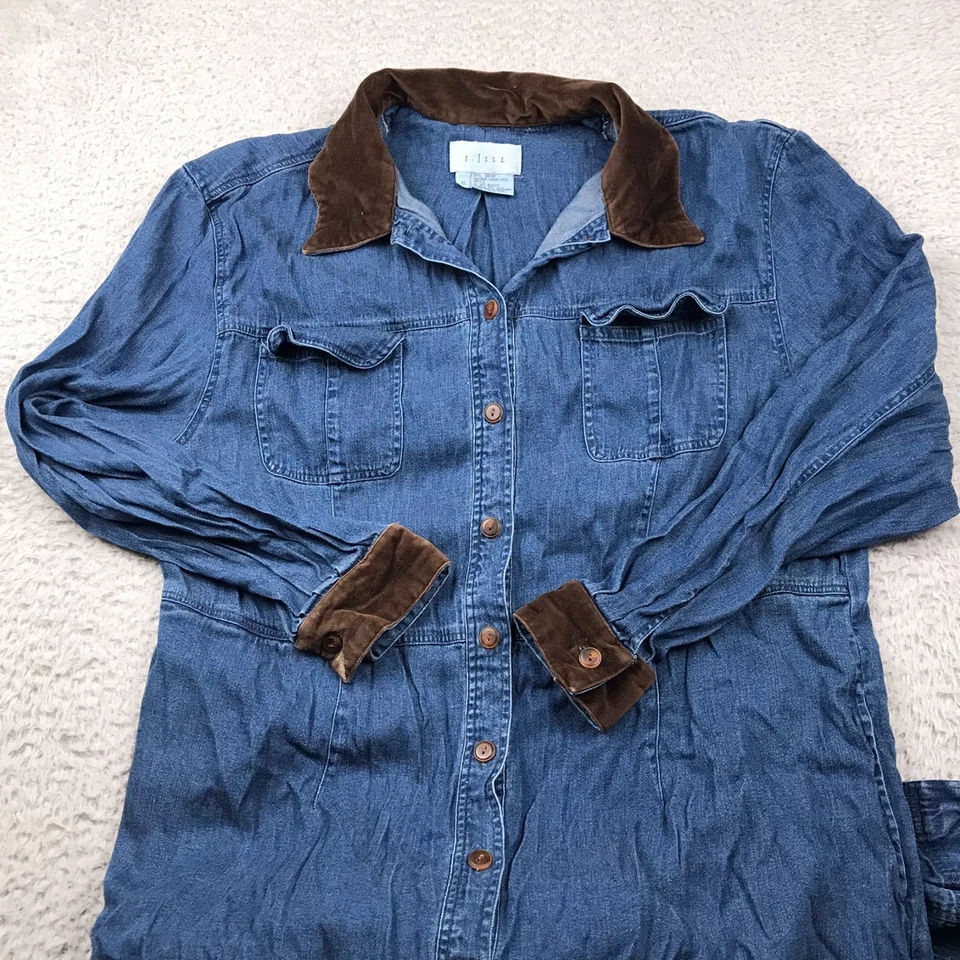 J Jill Maxi Shirt Dress Womens XL Blue Denim Button Long Sleeve Stretch Vintage - Image 4 of 4