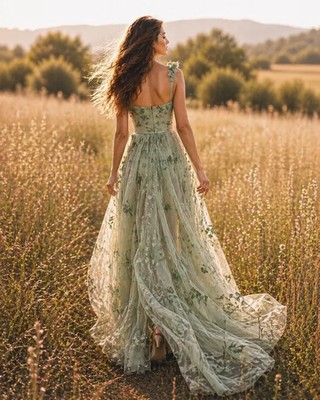 Sage Green Tulle Dress for Women, Boho Wedding Guest Dress, Floral Embroidered | eBay Sage Green Tulle Dress for Women, Boho Wedding Guest Dress, Floral Embroidered | eBay