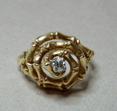 Vintage 14ct Gold And Diamond Bamboo Style Ring   AU/UK: M, US: 6.25, IDA 16.7mm