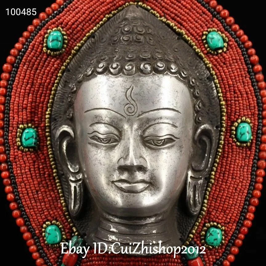 Gemas de coral del Tíbet plata Shakyamuni Sakyamuni Amitabha cabeza de Buda amuleto colgante Foto 2 de 4