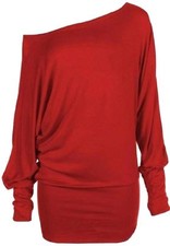 New Ladies Batwing Off Shoulder Baggy Long Sleeves Slouch Dress Top UK 8-26
