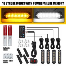 4x 6 LED Amber White Recovery Strobe Marker Light Flashing Light Bar Beacon Car