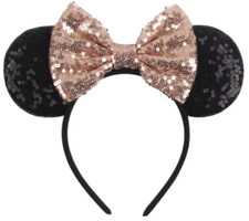 Handmade Minnie Mouse Mickey Mouse Ears Bow Sequins Ears Headband Rose Gold