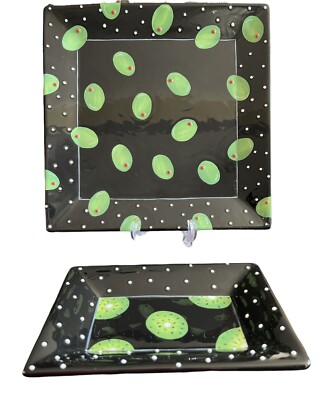 Blue Sky Clayworks Black Zinnia 3D Textured Olive Kiwi Serving Platters