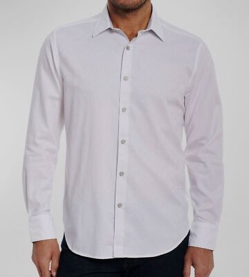 Robert Graham Men White Stretch Jacquard Long-Sleeve Button Sport Shirt Size 2XL
