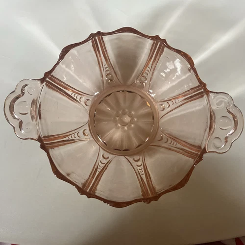Anchor Hocking Pink Depression Glass Oyster and Pearl 2 Handle Bon Bon Bowl Dish