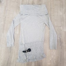 VENUS Women’s Knit Sweater Dress Size Medium Long Sleeve Cowl Neck Grey Buckle 