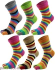 5 Pairs Women Five Finger Toe Socks Crew Sport Colors Causal Rainbow Striped 5-9