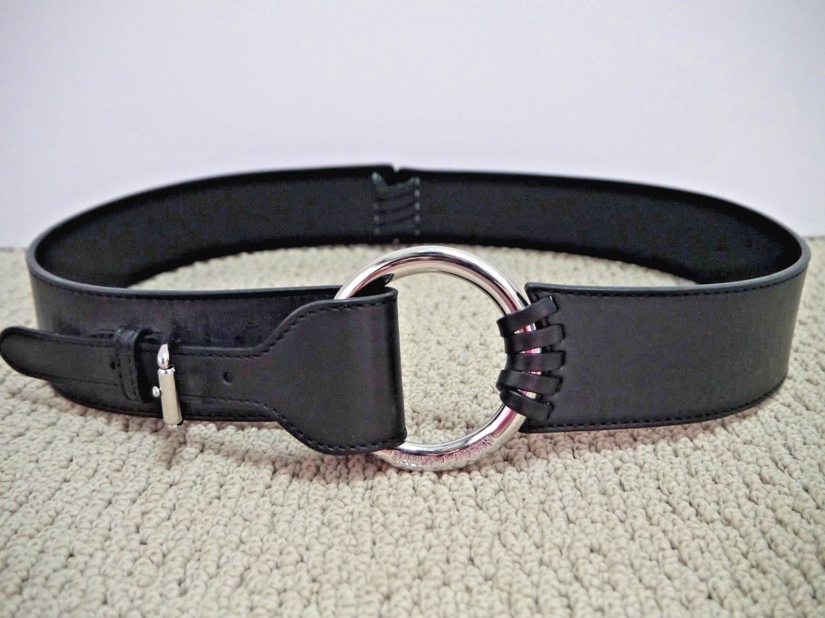 New Ralph Lauren Made in Italy Black Leather  Silver Logo Buckle Belt Sz L Ralph Lauren Mens Black Leather Belt, RL Silver Logo Plaque  main image 4