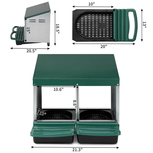 2Compartment Roll Out Chicken Nesting Box with Plastic Basket,Egg Nest Box Green - Picture 5 of 6
