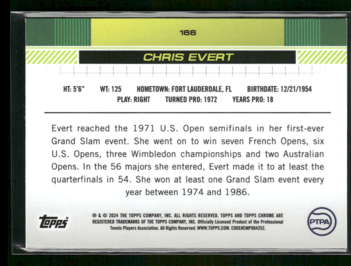 2024 Topps Chrome Tennis Card #166 Chris Evert | eBay