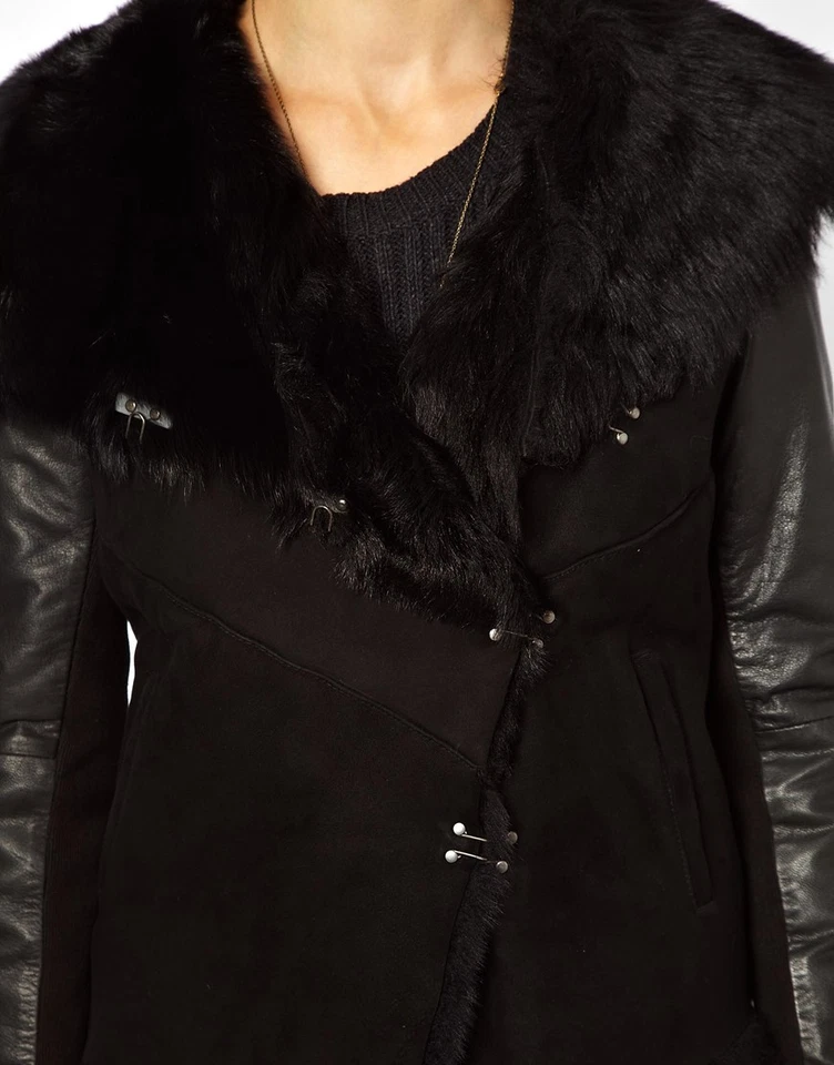 Abrigo Chaqueta Muubaa Henely Cuero de Cabra Piel de Oveja Borde de Oveja *US 4/UK 8 Foto 4 de 4