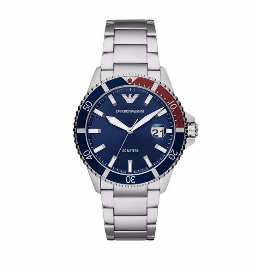 NEW EMPORIO ARMANI MENS AR11339 BLUE & RED PEPSI STAINLESS STEEL