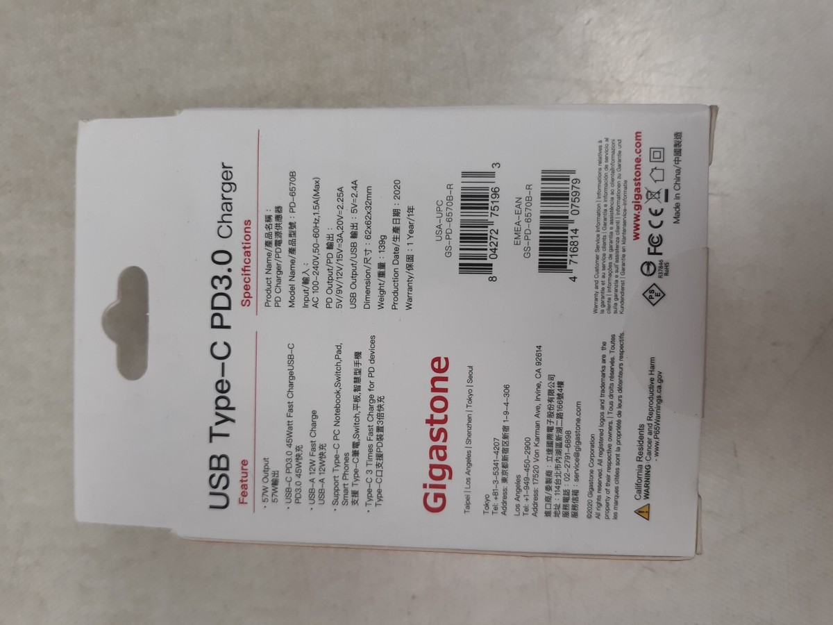 Gigastone USB-C 60W Wall Charger Power Delivery PD 45W Fast