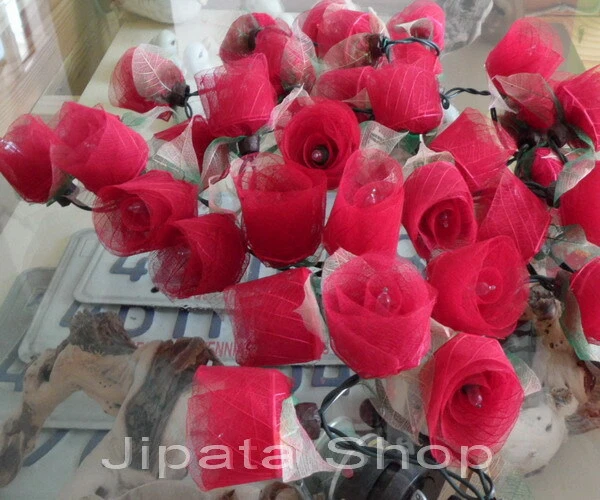 Bonita Hoja de Goma Rosa Roja Fiesta-Boda-Decoración Navidad 110V Luz St Foto 2 de 4