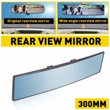 Universal 300MM Curved blue Wide Flat Interior Clip On Rear View Glass Mirror US
