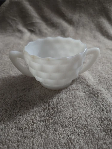 Vintage Anchor Hocking White Milk Glass Diamond Cube Pattern Sugar Bowl