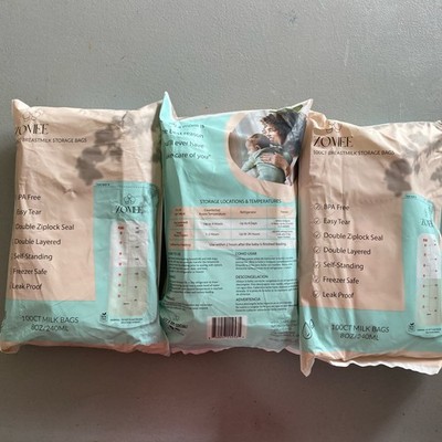 3 Packs- 100ct Each (300 total) Breast milk Storage Bags, 8oz/240ml NEW UNOPENED