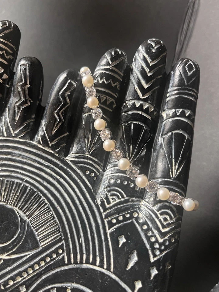 "Pulsera de perlas y circonitas cúbicas de plata 925 de 7,5"" nueva en caja" Foto 3 de 4