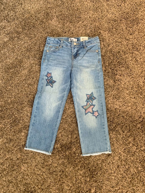Epic Threads Girls Jeans 4T Raw Hem Star Sequins Dakota Wash Straight Punk