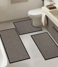 Bath Mat Set 3 Pieces Quick Dry Non Slip Black Woven Rugs for Bathroom