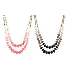 The Skyline Collection 20" + 3" Beaded Layered Necklace 2 PC Set in Pink & Black