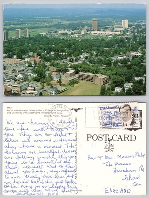 s25094 Luftaufnahme Amherst Massachusetts USA Postkarte 1986 Stempel