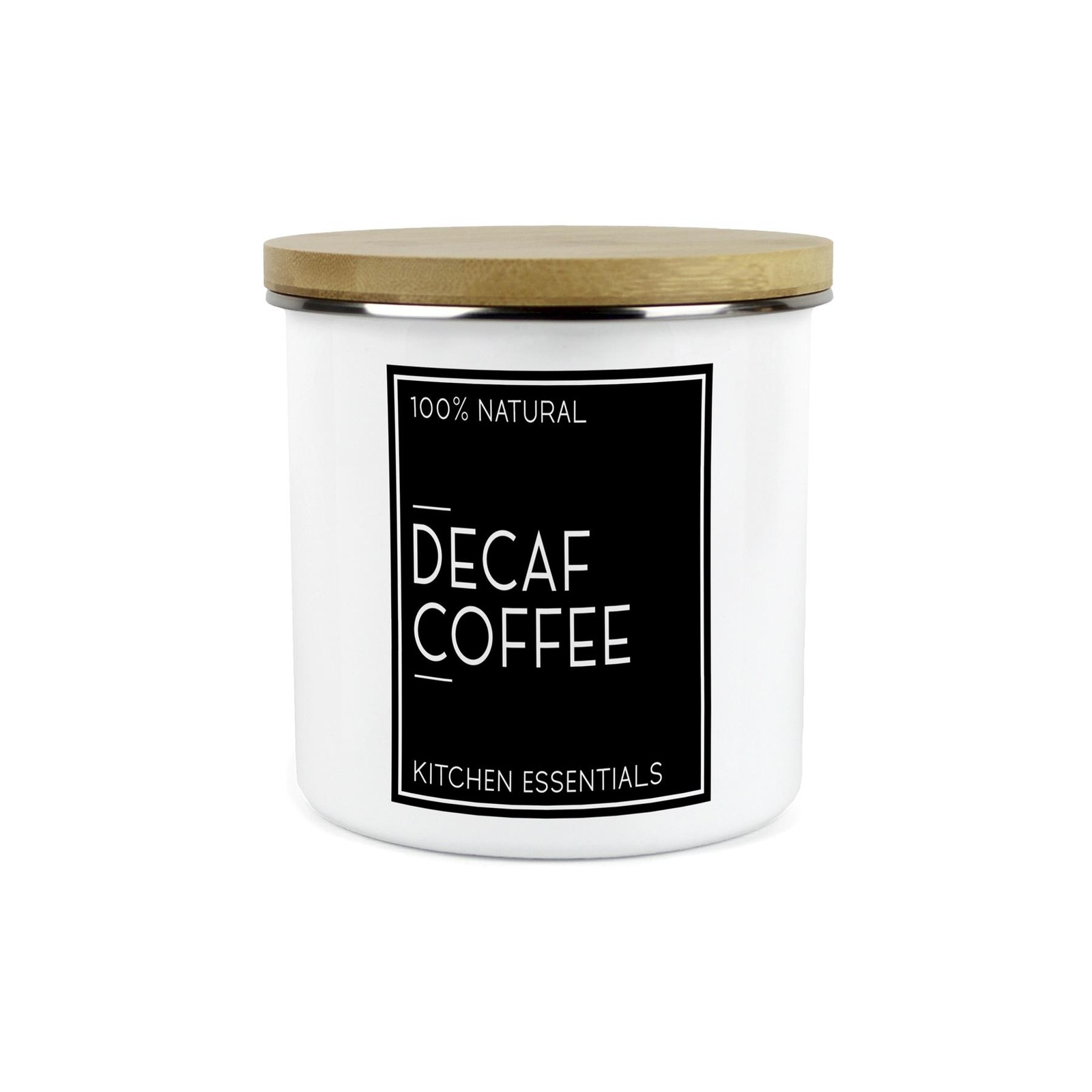 Inverted Minimalist Decaf Coffee Storage Canister - Enamel & Bamboo Container