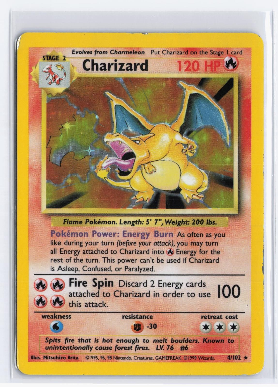 Charizard 4/102 Holo Rare Base Set Unlimited Pokemon Moderately Played