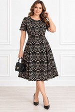 NWT Vince Camuto Size 12 Black Nude Velvet Flocked Fit & Flare Dress Pockets