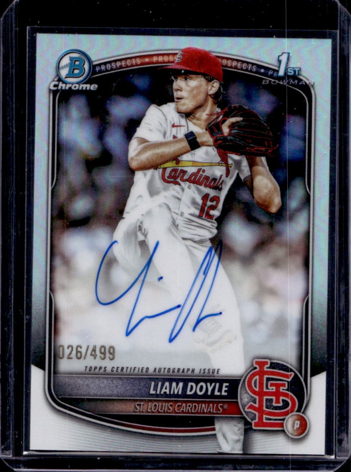 2025 Bowman Draft Liam Doyle Chrome Auto Refractor 1st Prospect #/499 Cardinals