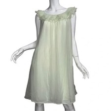 Vintage 60s Val Mode Ruffle Collar Pastel Green Babydoll Nightgown Fairy Nightie