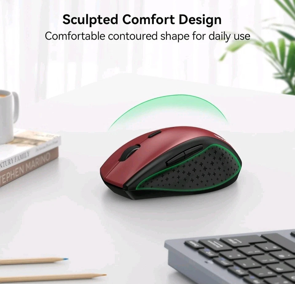 TECKNET 2.4G Wireless Mouse for Laptop, 4800 DPI Optical Computer Mice Red  - Image 4 of 4