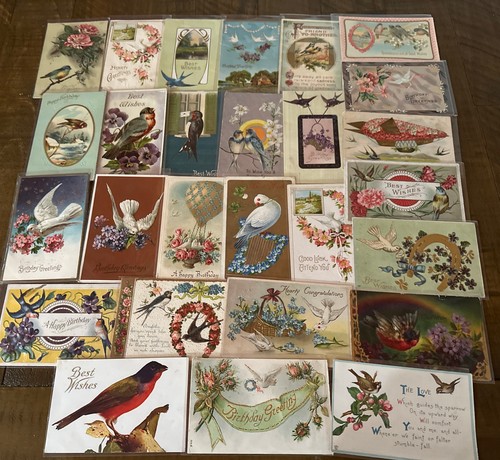 Lot of 25 Vintage Greetings Antique~Postcards with Bird~BIRDS~ in sleeves-d971