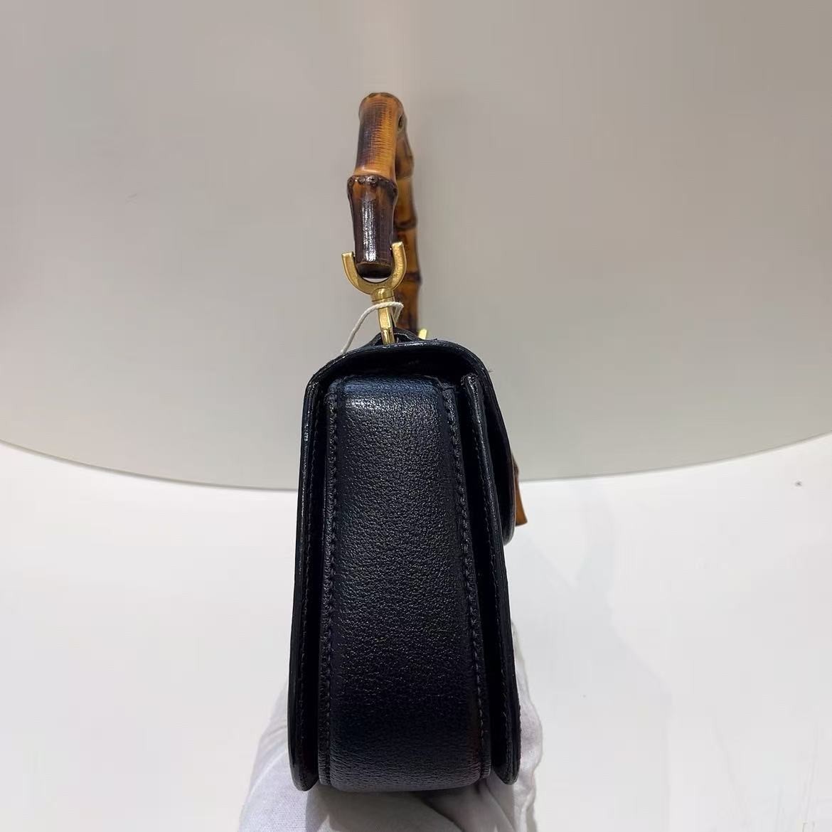 Gucci Bamboo 1947 Small Handbag Black Leather Bamboo Handle Gold