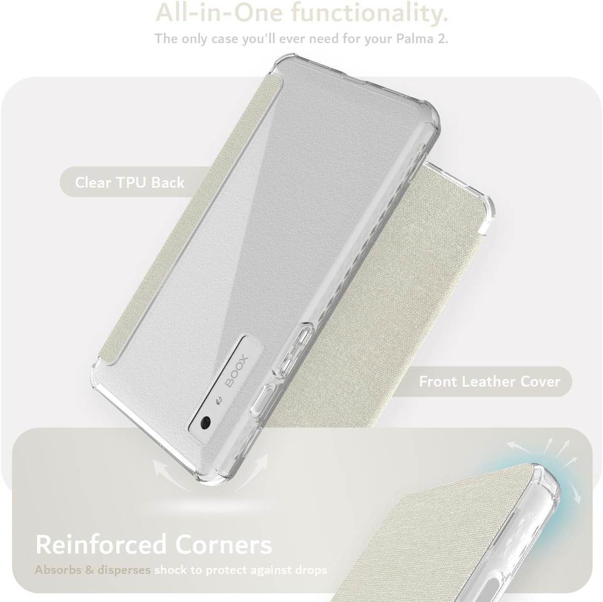 Onyx Boox Palma 2 Case Clear Beige Slim Shockproof Auto Sleep/Wake