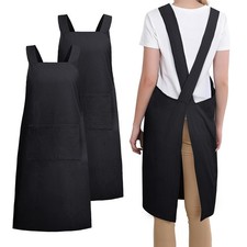 Japanese Cross Back Aprons Pockets Women Men Chef Kitchen Cooking Pinafore