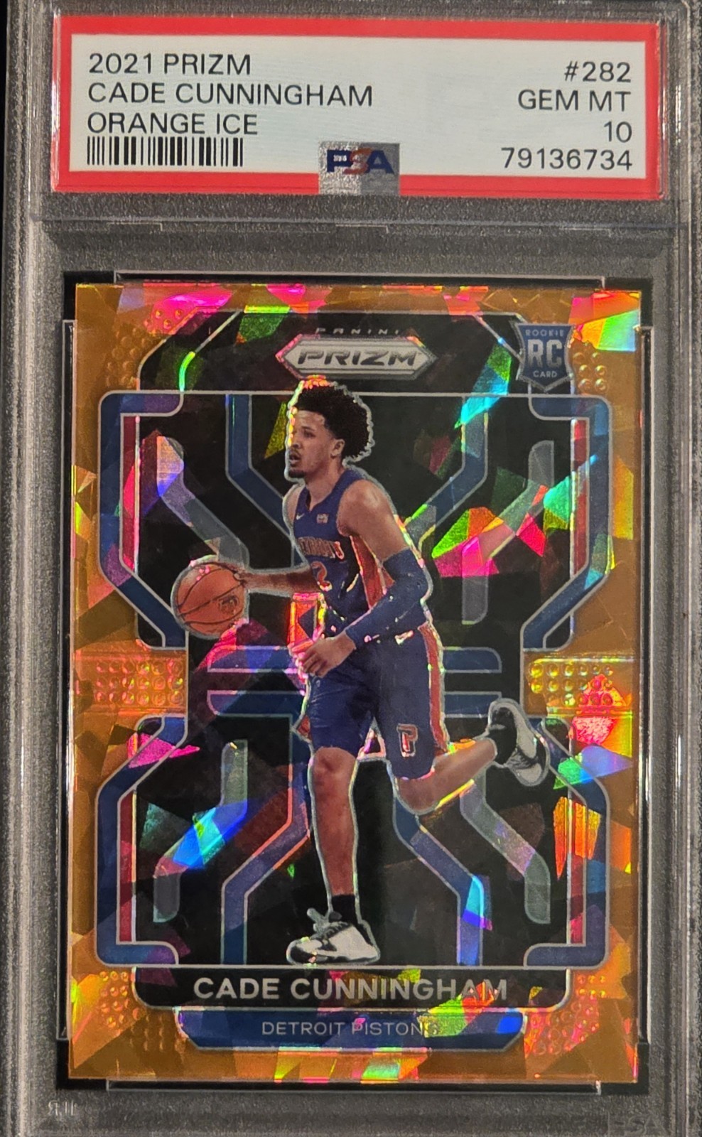 Panini 2021-22 Prizm Cade Cunningham RC Orange Ice Prizm #282 Pistons PSA 10
