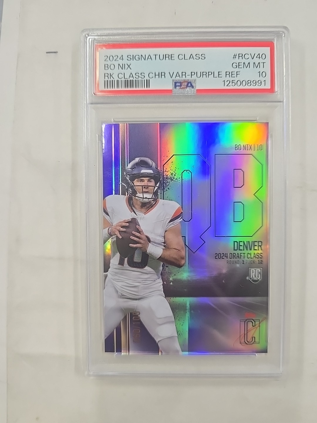 Bo Nix Topps Signature Class Rookie Class Base Chrome Variation #RCV40 Purple Refractor