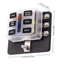 6-Way LED Indicator Blade Fuse Box Holder Power Block fo Car RV Trailer Boat 12V
